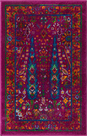 Pink 2' x 3' Calypso Rectangle Area Rug 100% Polypropylene With Cotton Backing Colorful Vivid Traditional Design Carpet for Living Office Dining Rooms for Sale at Rug Engine