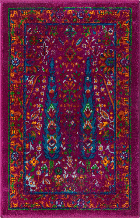 Pink 2' x 3' Calypso Rectangle Area Rug 100% Polypropylene With Cotton Backing Colorful Vivid Traditional Design Carpet for Living Office Dining Rooms for Sale at Rug Engine