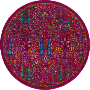 Pink 7' 10 x 7' 10 Calypso Round Area Rug 100% Polypropylene With Cotton Backing Colorful Vivid Traditional Design Carpet for Living Office Dining Rooms for Sale at Rug Engine