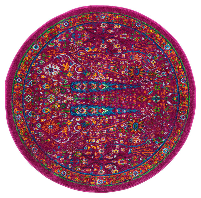 Pink 4' x 4' Calypso Round Area Rug 100% Polypropylene With Cotton Backing Colorful Vivid Traditional Design Carpet for Living Office Dining Rooms for Sale at Rug Engine