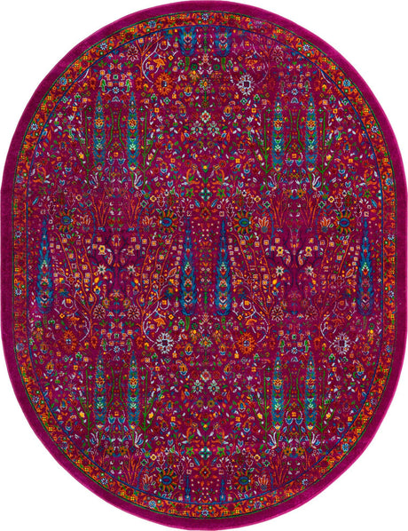 Pink 7' 10 x 10' Calypso Oval Area Rug 100% Polypropylene With Cotton Backing Colorful Vivid Traditional Design Carpet for Living Office Dining Rooms for Sale at Rug Engine