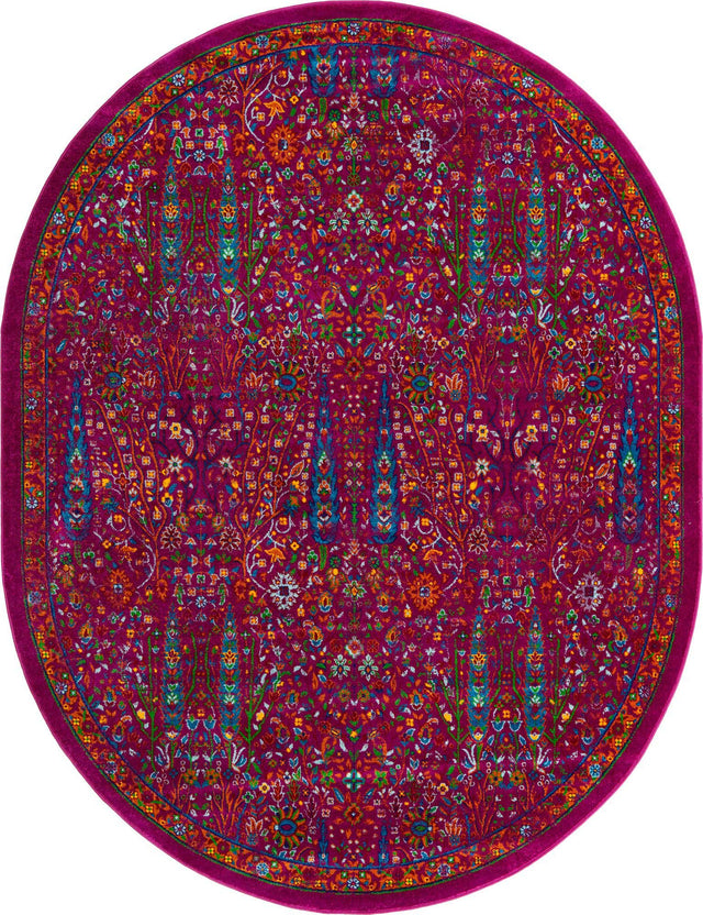 Pink 7' 10 x 10' Calypso Oval Area Rug 100% Polypropylene With Cotton Backing Colorful Vivid Traditional Design Carpet for Living Office Dining Rooms for Sale at Rug Engine