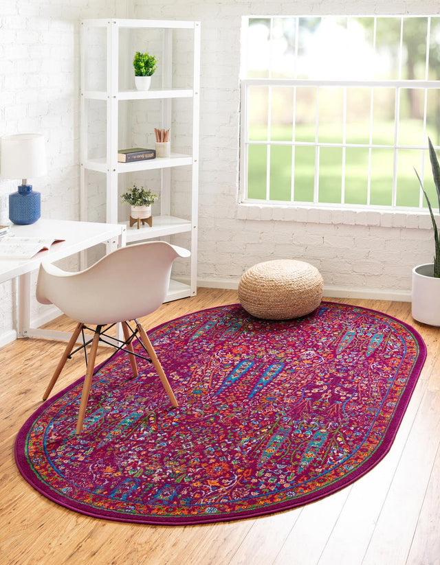 Pink 5' 3 x 8' Calypso Oval Area Rug 100% Polypropylene With Cotton Backing Colorful Vivid Traditional Design Carpet for Living Office Dining Rooms for Sale at Rug Engine