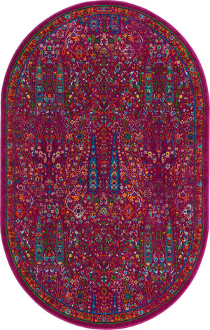 Pink 5' 3 x 8' Calypso Oval Area Rug 100% Polypropylene With Cotton Backing Colorful Vivid Traditional Design Carpet for Living Office Dining Rooms for Sale at Rug Engine
