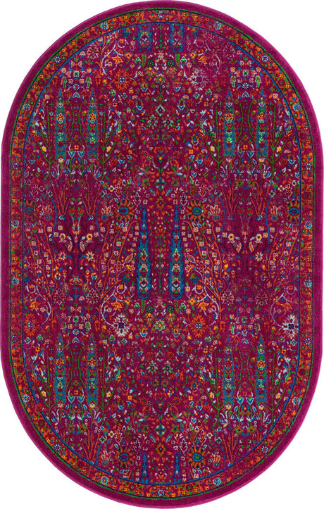 Pink 5' 3 x 8' Calypso Oval Area Rug 100% Polypropylene With Cotton Backing Colorful Vivid Traditional Design Carpet for Living Office Dining Rooms for Sale at Rug Engine