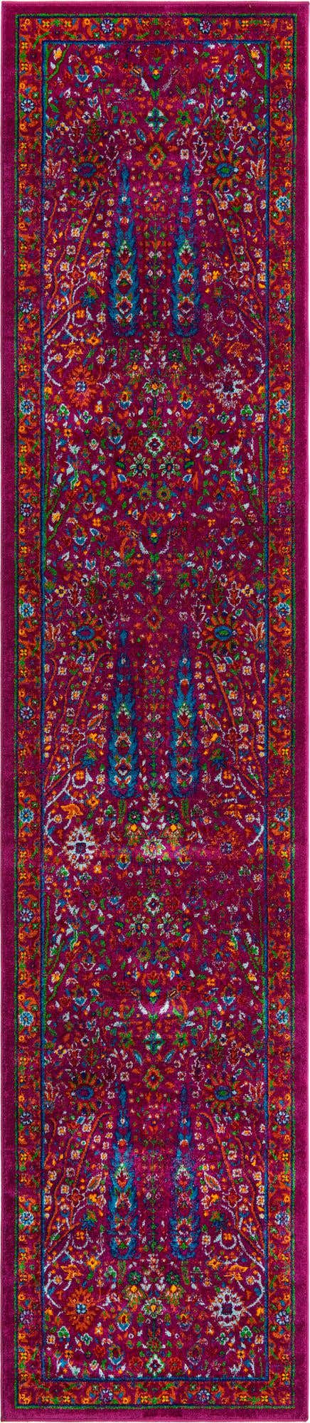 Pink 2' 7 x 12' Calypso Runner Area Rug 100% Polypropylene With Cotton Backing Colorful Vivid Traditional Design Carpet for Living Office Dining Rooms for Sale at Rug Engine