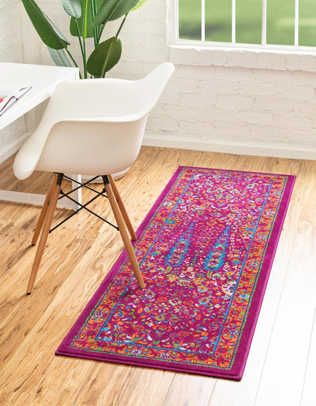 Pink 2' x 6' Calypso Runner Area Rug 100% Polypropylene With Cotton Backing Colorful Vivid Traditional Design Carpet for Living Office Dining Rooms for Sale at Rug Engine