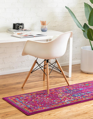 Pink 2' 7 x 12' Calypso Runner Area Rug 100% Polypropylene With Cotton Backing Colorful Vivid Traditional Design Carpet for Living Office Dining Rooms for Sale at Rug Engine