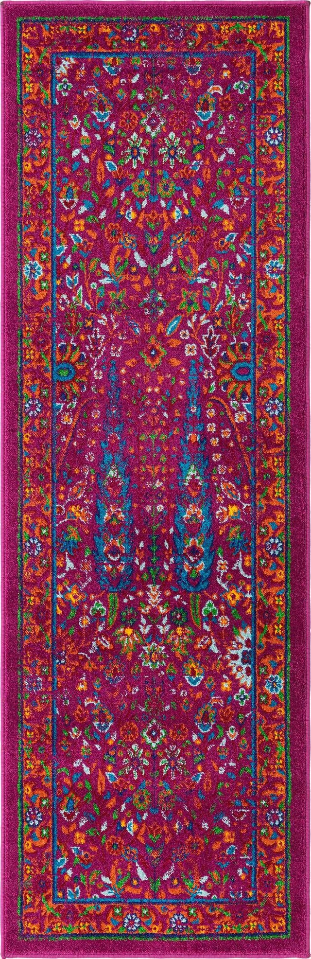 Pink 2' x 6' Calypso Runner Area Rug 100% Polypropylene With Cotton Backing Colorful Vivid Traditional Design Carpet for Living Office Dining Rooms for Sale at Rug Engine