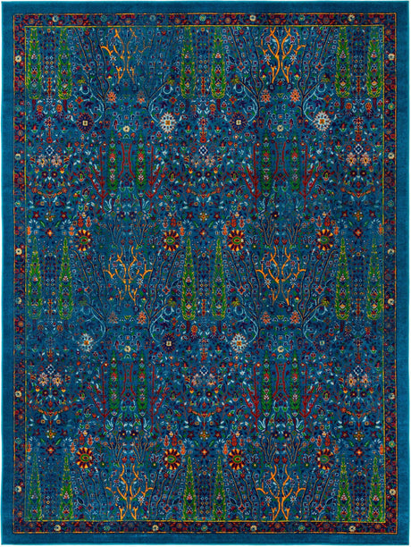 Navy Blue 9' x 12' Calypso Rectangle Area Rug 100% Polypropylene With Cotton Backing Colorful Vivid Traditional Design Carpet for Living Office Dining Rooms for Sale at Rug Engine