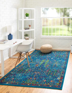 Navy Blue 4' x 6' Calypso Rectangle Area Rug 100% Polypropylene With Cotton Backing Colorful Vivid Traditional Design Carpet for Living Office Dining Rooms for Sale at Rug Engine