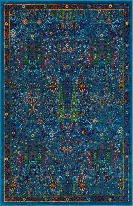 Navy Blue 5' 3 x 8' Calypso Rectangle Area Rug 100% Polypropylene With Cotton Backing Colorful Vivid Traditional Design Carpet for Living Office Dining Rooms for Sale at Rug Engine
