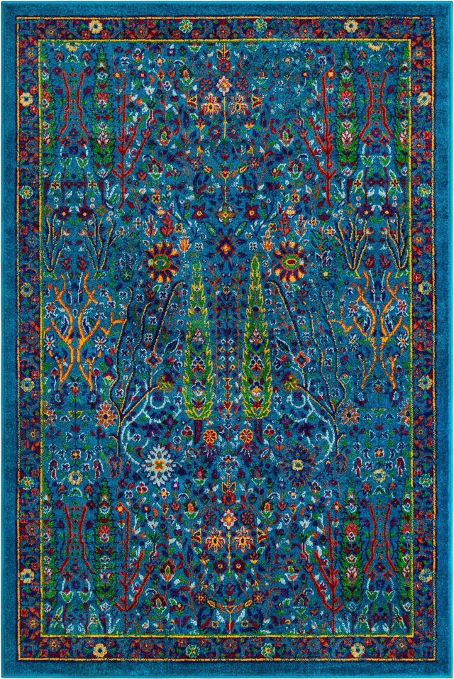 Navy Blue 4' x 6' Calypso Rectangle Area Rug 100% Polypropylene With Cotton Backing Colorful Vivid Traditional Design Carpet for Living Office Dining Rooms for Sale at Rug Engine