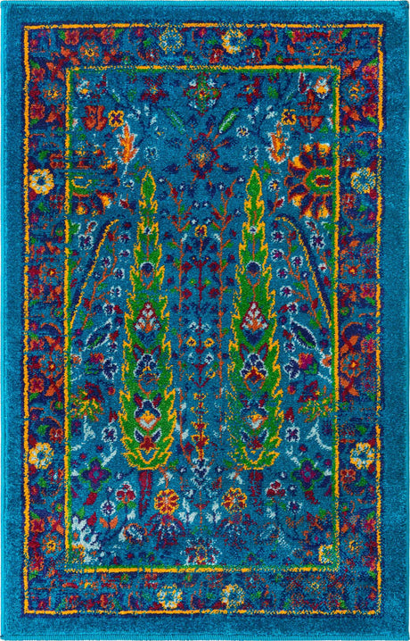 Navy Blue 2' x 3' Calypso Rectangle Area Rug 100% Polypropylene With Cotton Backing Colorful Vivid Traditional Design Carpet for Living Office Dining Rooms for Sale at Rug Engine