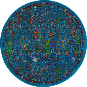 Navy Blue 7' 10 x 7' 10 Calypso Round Area Rug 100% Polypropylene With Cotton Backing Colorful Vivid Traditional Design Carpet for Living Office Dining Rooms for Sale at Rug Engine