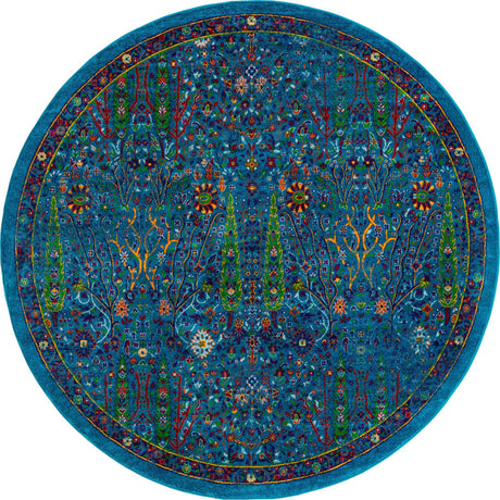 Navy Blue 7' 10 x 7' 10 Calypso Round Area Rug 100% Polypropylene With Cotton Backing Colorful Vivid Traditional Design Carpet for Living Office Dining Rooms for Sale at Rug Engine