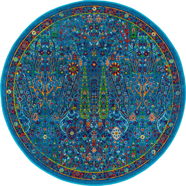 Navy Blue 6' 1 x 6' 1 Calypso Round Area Rug 100% Polypropylene With Cotton Backing Colorful Vivid Traditional Design Carpet for Living Office Dining Rooms for Sale at Rug Engine
