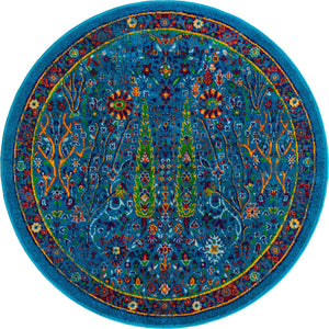 Navy Blue 4' x 4' Calypso Round Area Rug 100% Polypropylene With Cotton Backing Colorful Vivid Traditional Design Carpet for Living Office Dining Rooms for Sale at Rug Engine