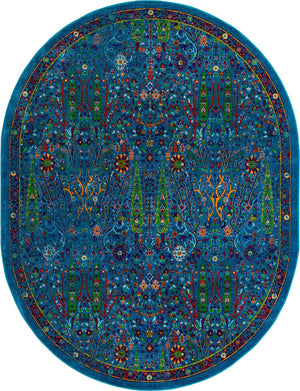 Navy Blue 7' 10 x 10' Calypso Oval Area Rug 100% Polypropylene With Cotton Backing Colorful Vivid Traditional Design Carpet for Living Office Dining Rooms for Sale at Rug Engine
