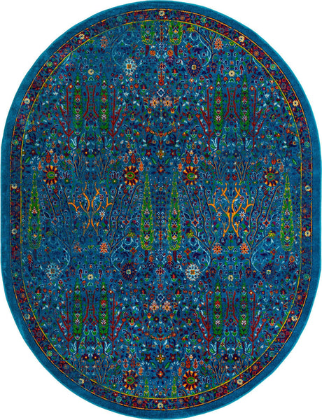 Navy Blue 7' 10 x 10' Calypso Oval Area Rug 100% Polypropylene With Cotton Backing Colorful Vivid Traditional Design Carpet for Living Office Dining Rooms for Sale at Rug Engine