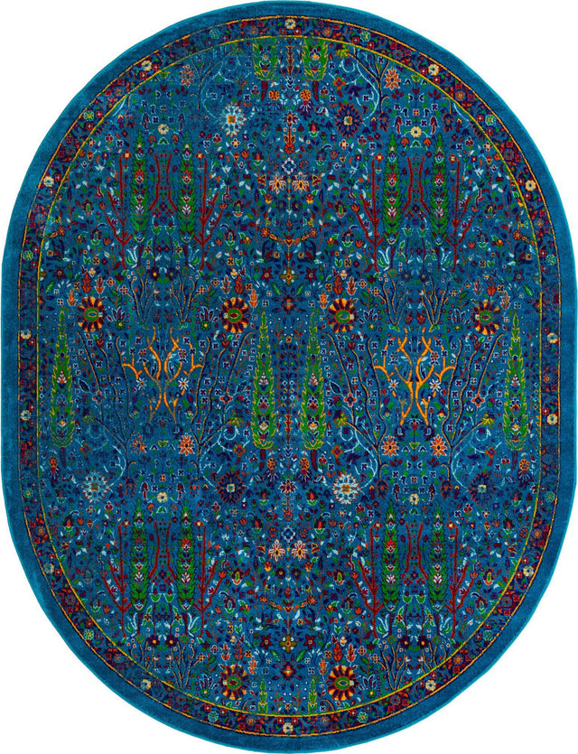 Navy Blue 7' 10 x 10' Calypso Oval Area Rug 100% Polypropylene With Cotton Backing Colorful Vivid Traditional Design Carpet for Living Office Dining Rooms for Sale at Rug Engine