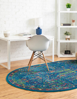 Navy Blue 5' 3 x 8' Calypso Oval Area Rug 100% Polypropylene With Cotton Backing Colorful Vivid Traditional Design Carpet for Living Office Dining Rooms for Sale at Rug Engine