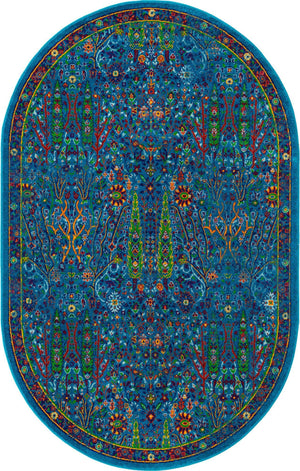 Navy Blue 5' 3 x 8' Calypso Oval Area Rug 100% Polypropylene With Cotton Backing Colorful Vivid Traditional Design Carpet for Living Office Dining Rooms for Sale at Rug Engine