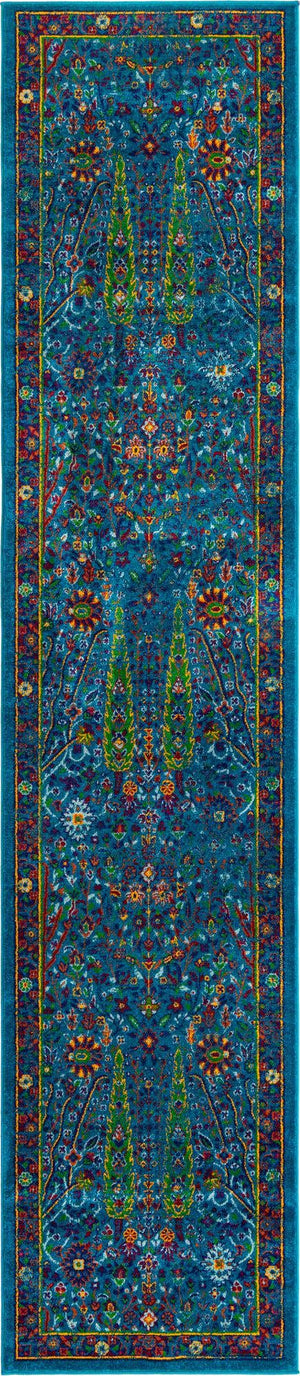 Navy Blue 2' 7 x 12' Calypso Runner Area Rug 100% Polypropylene With Cotton Backing Colorful Vivid Traditional Design Carpet for Living Office Dining Rooms for Sale at Rug Engine