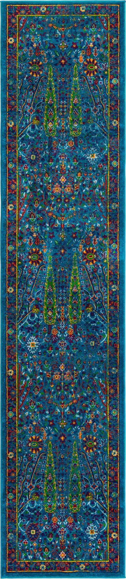 Navy Blue 2' 7 x 12' Calypso Runner Area Rug 100% Polypropylene With Cotton Backing Colorful Vivid Traditional Design Carpet for Living Office Dining Rooms for Sale at Rug Engine