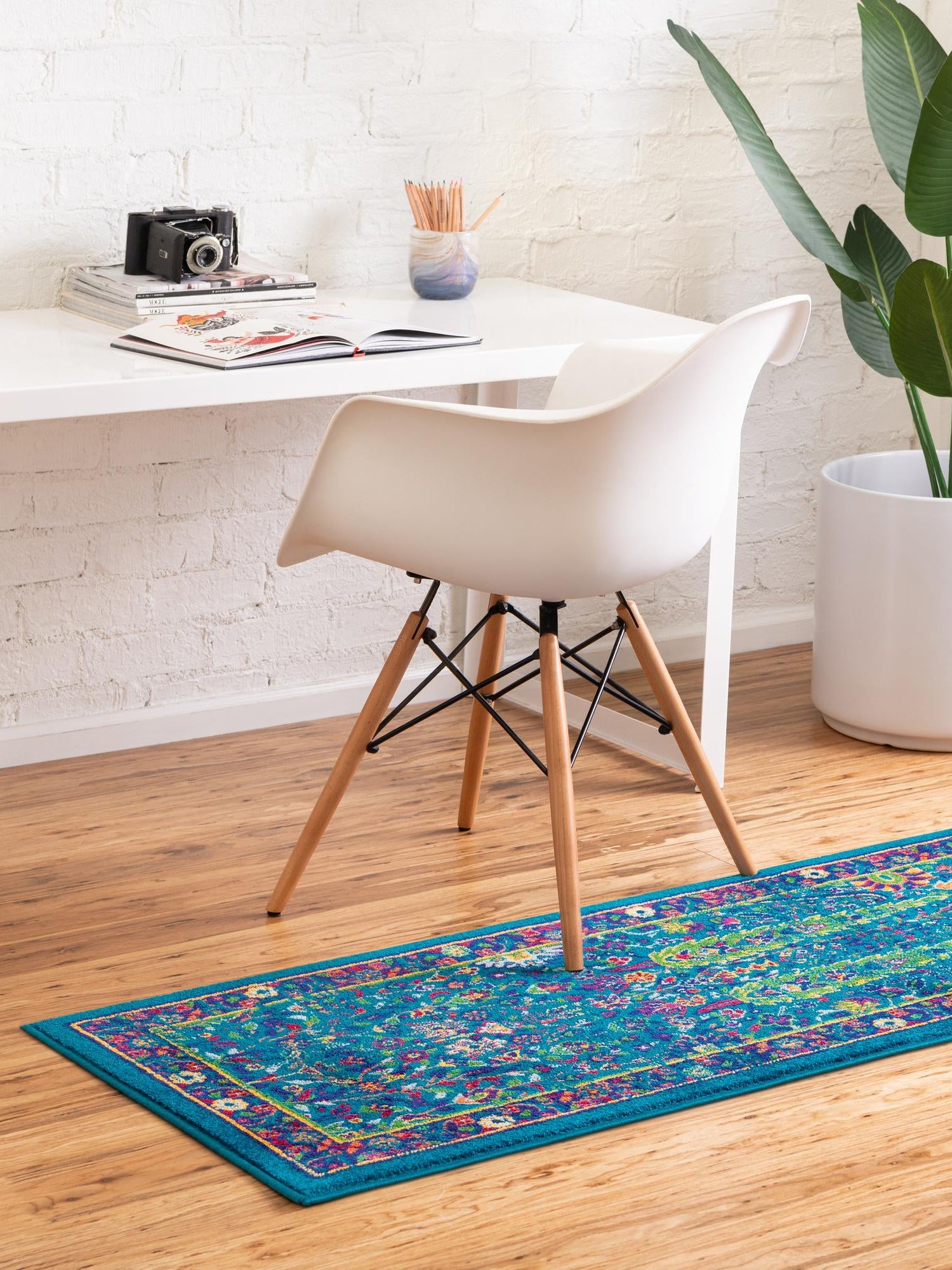 Navy Blue 2' x 8' Calypso Runner Area Rug 100% Polypropylene With Cotton Backing Colorful Vivid Traditional Design Carpet for Living Office Dining Rooms for Sale at Rug Engine