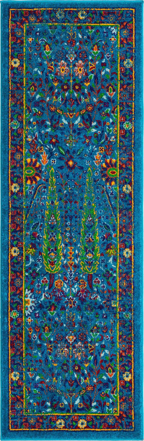 Navy Blue 2' x 6' Calypso Runner Area Rug 100% Polypropylene With Cotton Backing Colorful Vivid Traditional Design Carpet for Living Office Dining Rooms for Sale at Rug Engine