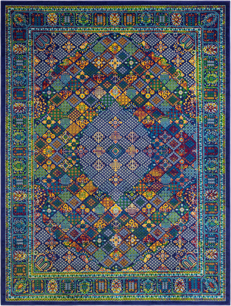 Navy Blue 9' x 12' Calypso Rectangle Area Rug 100% Polypropylene With Cotton Backing Colorful Vivid Traditional Design Carpet for Living Office Dining Rooms for Sale at Rug Engine