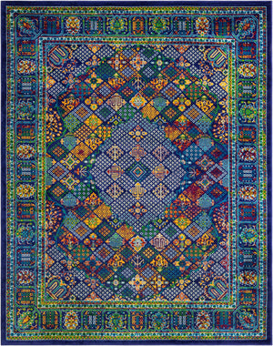 Navy Blue 7' 10 x 10' Calypso Rectangle Area Rug 100% Polypropylene With Cotton Backing Colorful Vivid Traditional Design Carpet for Living Office Dining Rooms for Sale at Rug Engine