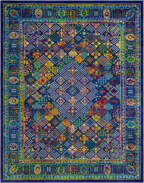 Navy Blue 7' 10 x 10' Calypso Rectangle Area Rug 100% Polypropylene With Cotton Backing Colorful Vivid Traditional Design Carpet for Living Office Dining Rooms for Sale at Rug Engine