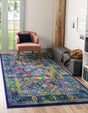 Navy Blue 6' 1 x 9' Calypso Rectangle Area Rug 100% Polypropylene With Cotton Backing Colorful Vivid Traditional Design Carpet for Living Office Dining Rooms for Sale at Rug Engine