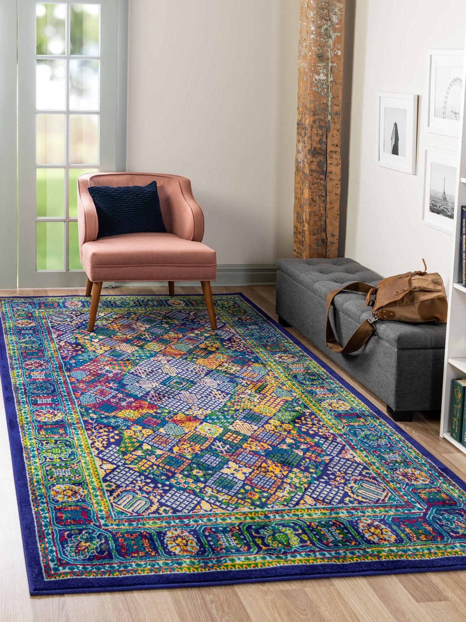 Navy Blue 1' 4 x 1' 4 Calypso Sample Area Rug 100% Polypropylene With Cotton Backing Colorful Vivid Traditional Design Carpet for Living Office Dining Rooms for Sale at Rug Engine