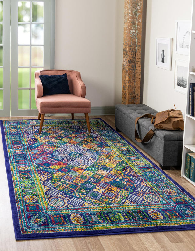 Navy Blue 4' x 6' Calypso Rectangle Area Rug 100% Polypropylene With Cotton Backing Colorful Vivid Traditional Design Carpet for Living Office Dining Rooms for Sale at Rug Engine