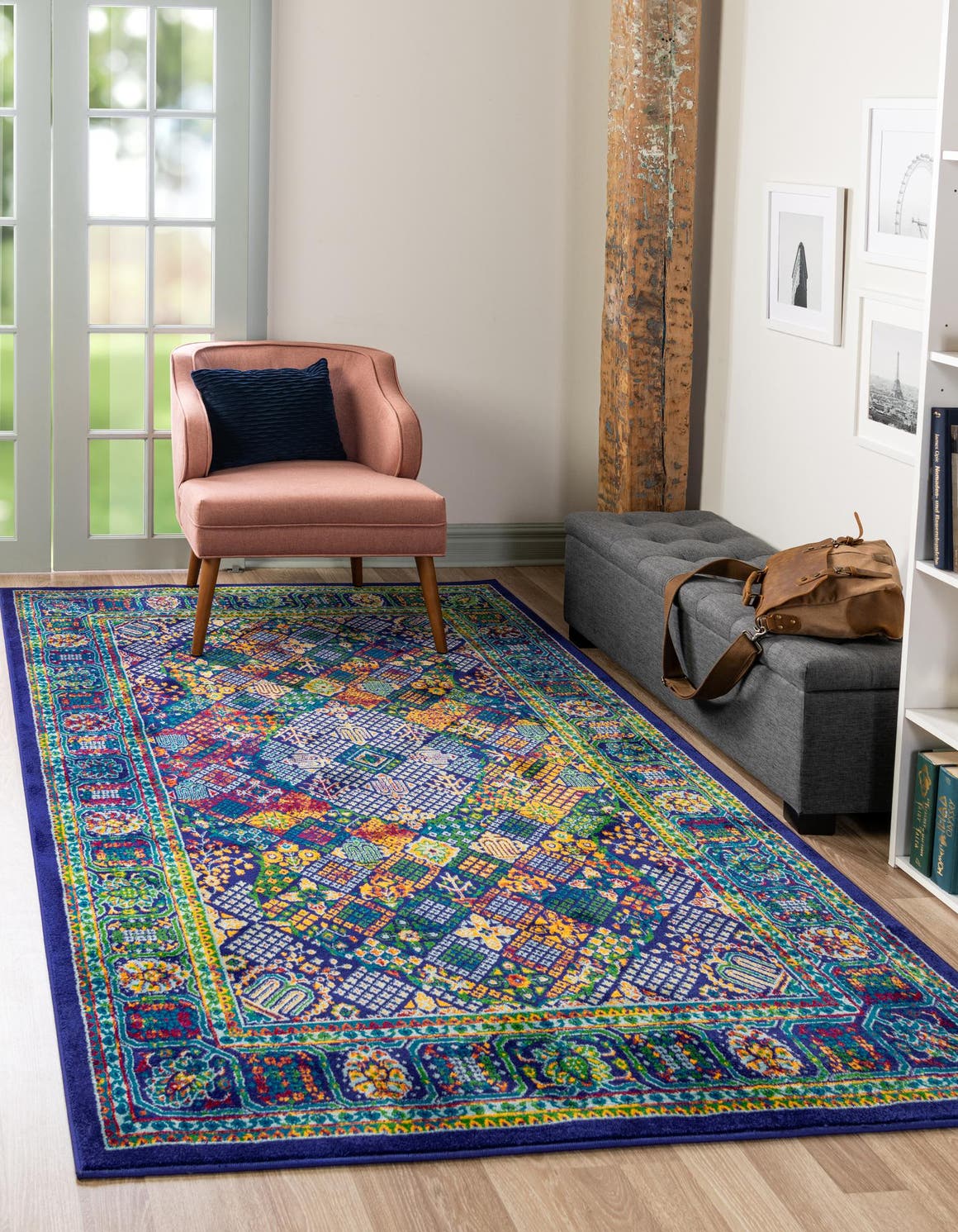 Navy Blue 9' x 12' Calypso Rectangle Area Rug 100% Polypropylene With Cotton Backing Colorful Vivid Traditional Design Carpet for Living Office Dining Rooms for Sale at Rug Engine