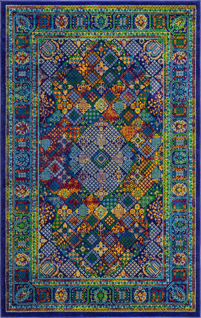 Navy Blue 5' 3 x 8' Calypso Rectangle Area Rug 100% Polypropylene With Cotton Backing Colorful Vivid Traditional Design Carpet for Living Office Dining Rooms for Sale at Rug Engine