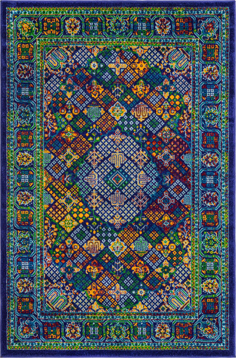 Navy Blue 4' x 6' Calypso Rectangle Area Rug 100% Polypropylene With Cotton Backing Colorful Vivid Traditional Design Carpet for Living Office Dining Rooms for Sale at Rug Engine