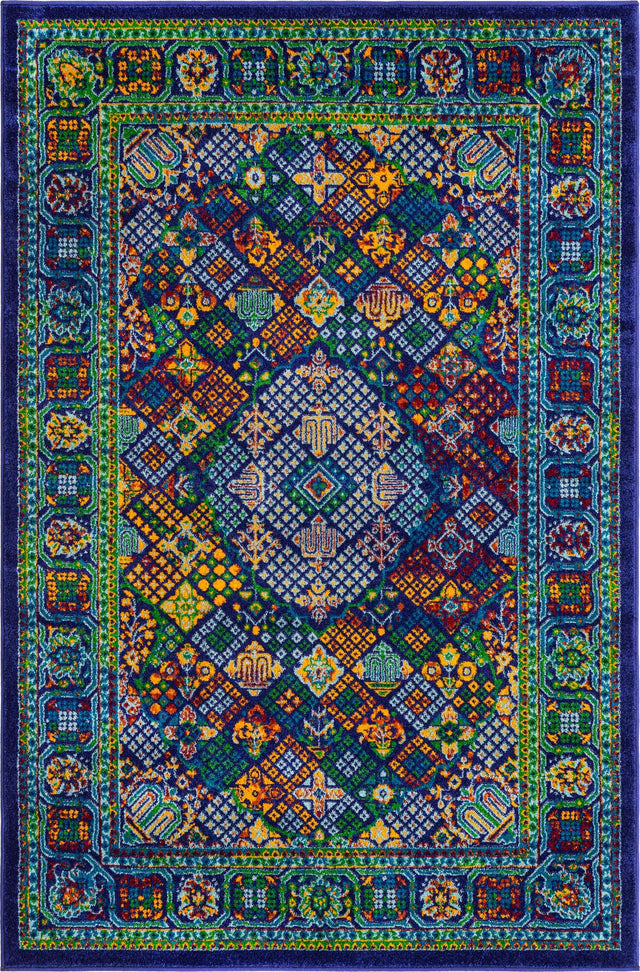 Navy Blue 4' x 6' Calypso Rectangle Area Rug 100% Polypropylene With Cotton Backing Colorful Vivid Traditional Design Carpet for Living Office Dining Rooms for Sale at Rug Engine
