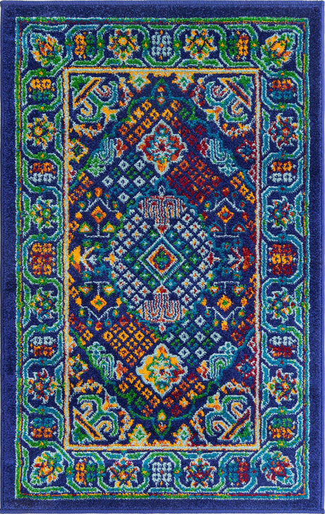 Navy Blue 2' x 3' Calypso Rectangle Area Rug 100% Polypropylene With Cotton Backing Colorful Vivid Traditional Design Carpet for Living Office Dining Rooms for Sale at Rug Engine