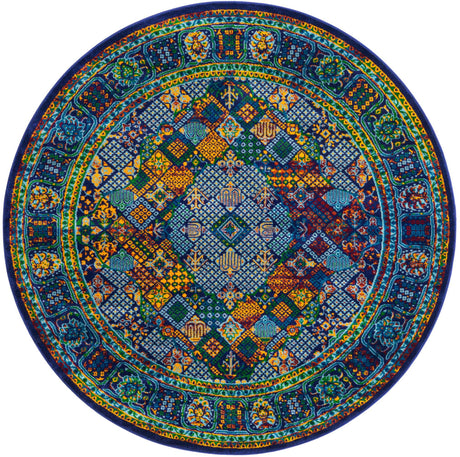 Navy Blue 6' 1 x 6' 1 Calypso Round Area Rug 100% Polypropylene With Cotton Backing Colorful Vivid Traditional Design Carpet for Living Office Dining Rooms for Sale at Rug Engine