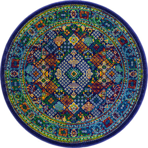 Navy Blue 4' x 4' Calypso Round Area Rug 100% Polypropylene With Cotton Backing Colorful Vivid Traditional Design Carpet for Living Office Dining Rooms for Sale at Rug Engine