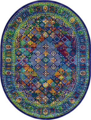 Navy Blue 7' 10 x 10' Calypso Oval Area Rug 100% Polypropylene With Cotton Backing Colorful Vivid Traditional Design Carpet for Living Office Dining Rooms for Sale at Rug Engine