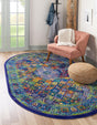 Navy Blue 7' 10 x 10' Calypso Oval Area Rug 100% Polypropylene With Cotton Backing Colorful Vivid Traditional Design Carpet for Living Office Dining Rooms for Sale at Rug Engine
