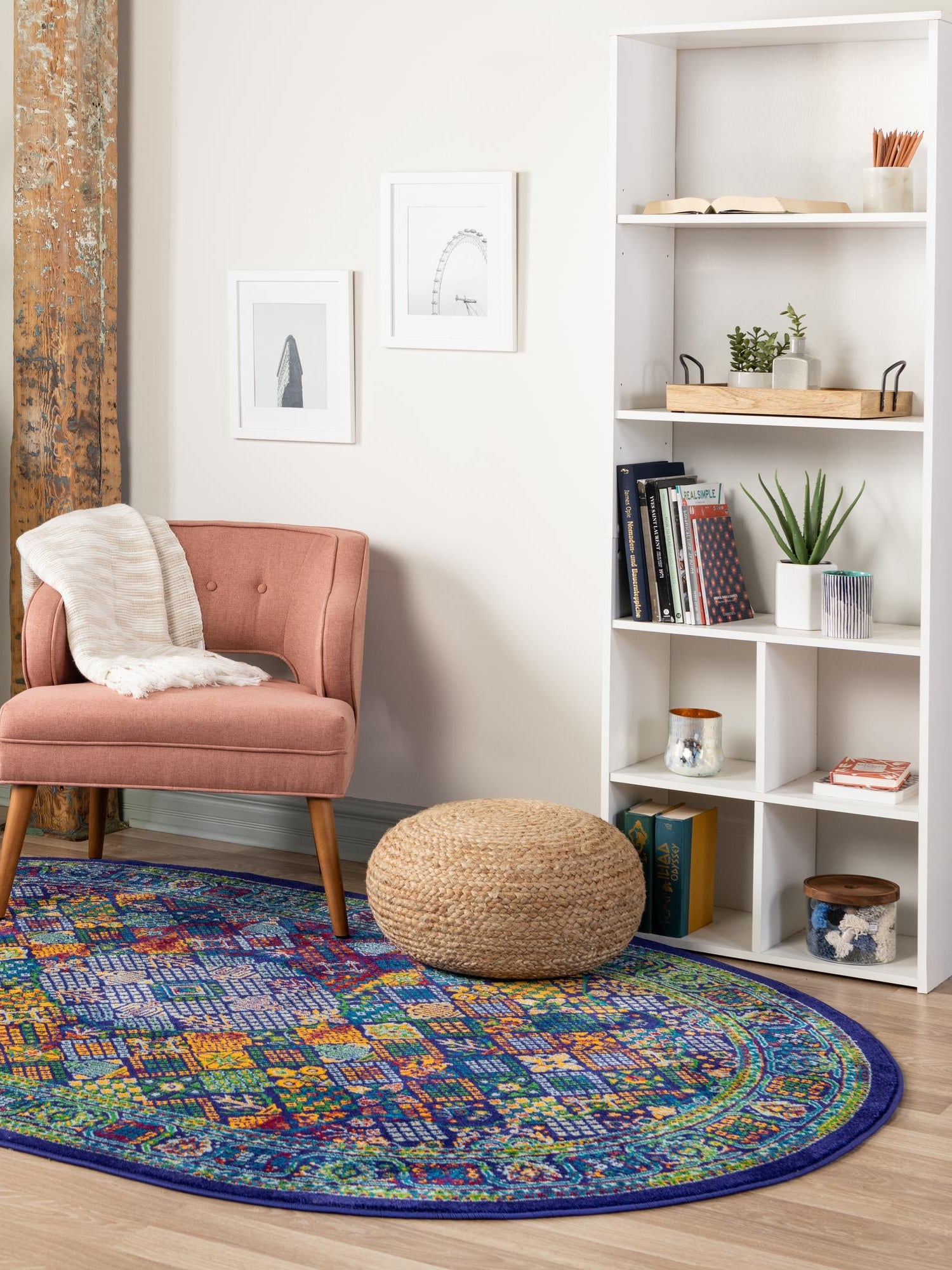 Navy Blue 5' 3 x 8' Calypso Oval Area Rug 100% Polypropylene With Cotton Backing Colorful Vivid Traditional Design Carpet for Living Office Dining Rooms for Sale at Rug Engine