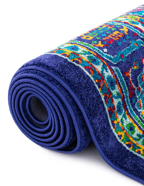 Navy Blue 5' 3 x 8' Calypso Oval Area Rug 100% Polypropylene With Cotton Backing Colorful Vivid Traditional Design Carpet for Living Office Dining Rooms for Sale at Rug Engine