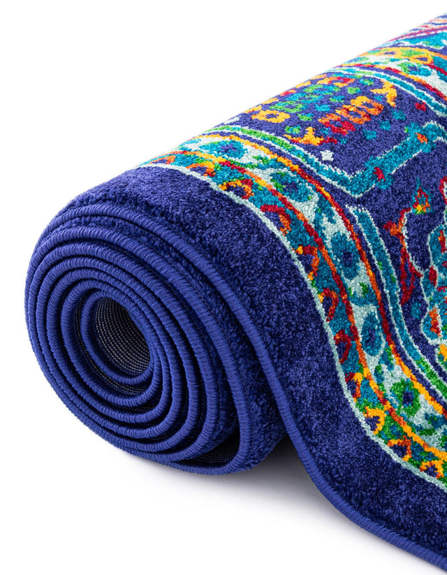 Navy Blue 5' 3 x 8' Calypso Oval Area Rug 100% Polypropylene With Cotton Backing Colorful Vivid Traditional Design Carpet for Living Office Dining Rooms for Sale at Rug Engine