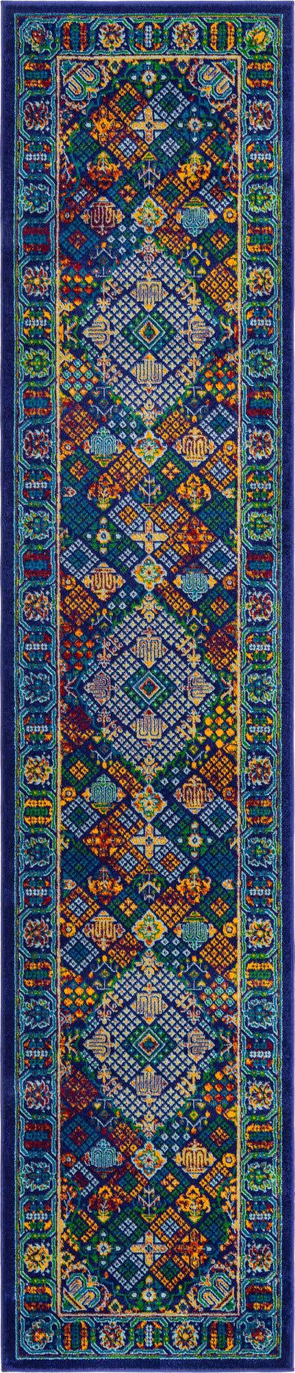 Navy Blue 2' 7 x 12' Calypso Runner Area Rug 100% Polypropylene With Cotton Backing Colorful Vivid Traditional Design Carpet for Living Office Dining Rooms for Sale at Rug Engine